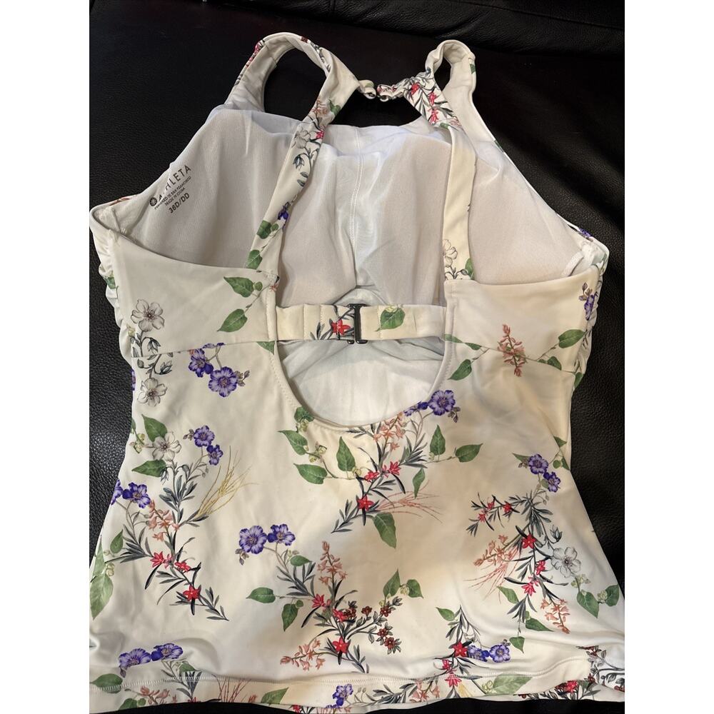 ATHLETA Floral High Neck Underwire Bra Cup Athletic Tankini Swim top 36D/DD - Picture 3 of 6
